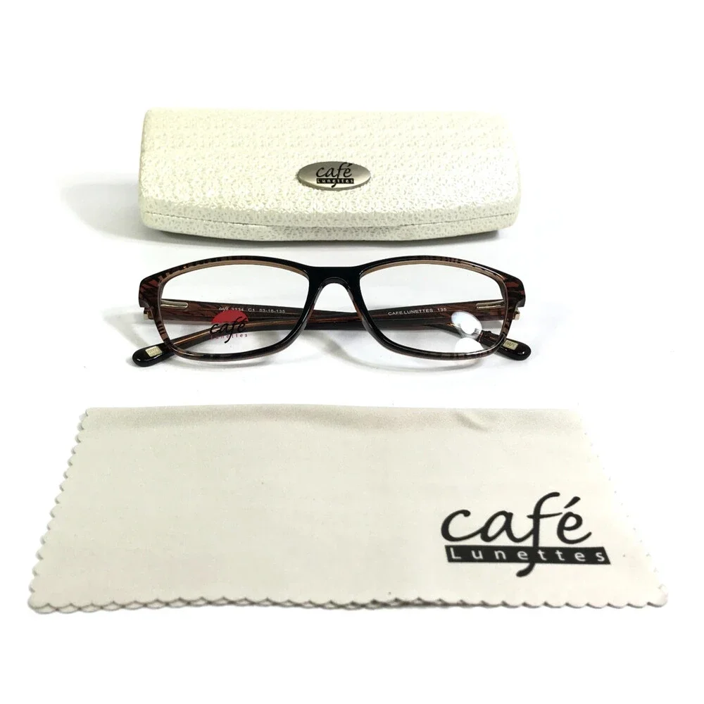 Cafe Lunettes Eyeglasses Frames 3234 C1 Brown Cat Eye Tiger Print 53-16-135